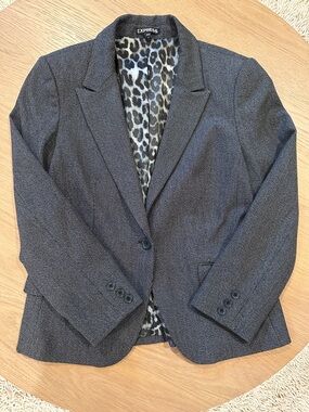 Express Gray Women's Blazer with Leopard Print Lining & Pant Suit